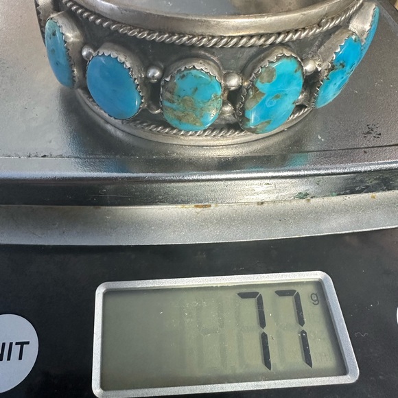 Turquoise  unisex men's sterling silver southwestern cuff - Picture 10 of 14